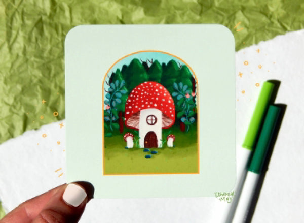 Ethereal May Mushroom House Mini Print - Sonumbra